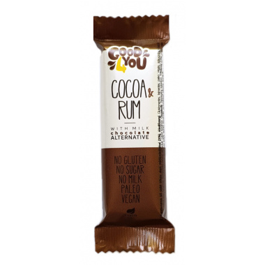 Baton cacao si rom invelit in ciocolata (fara gluten, lapte si zahar) Good 4You – 25 g